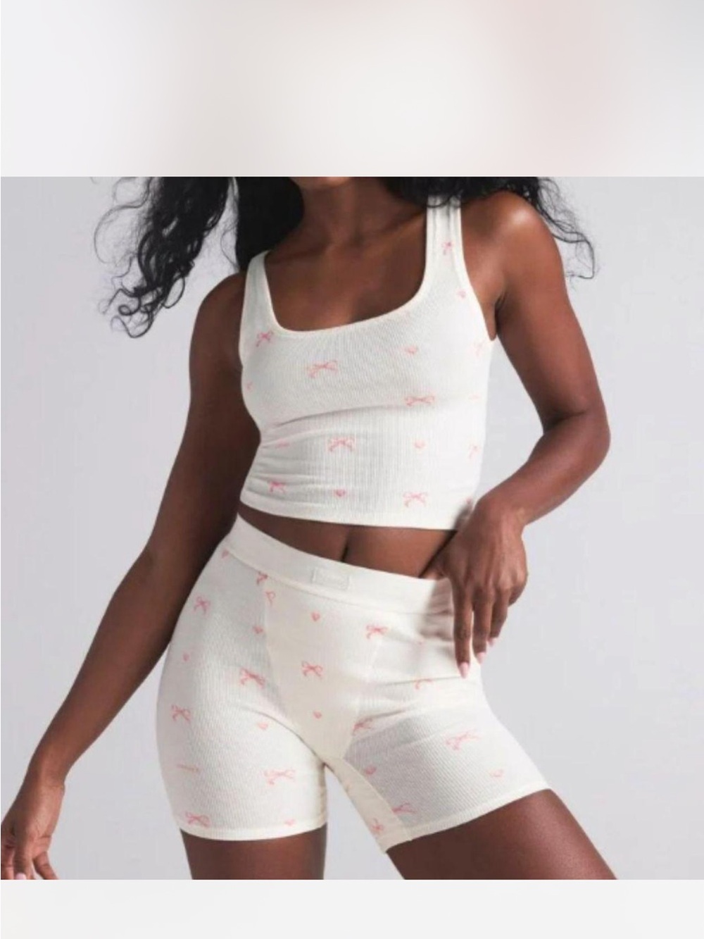 Skims Cotton Ribbed Bow Tank Top